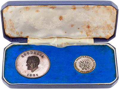 1965 Rhodesia Two Coin Independence Anniversary Silver Proof Medallion Set in Presentation Box