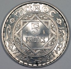 Obverse of 1370 / 1949 Moroccan 5 Francs