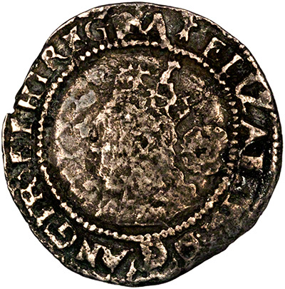Obverse of 1572 Elizabeth I Hammered Silver Sixpence