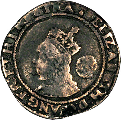 Obverse of 1573 Elizabeth I Hammered Silver Sixpence