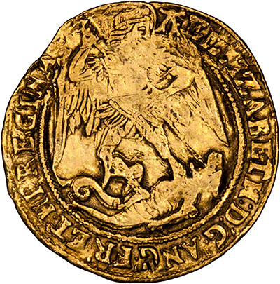 Obverse of 1582 -1584 Elizabeth I Gold Angel