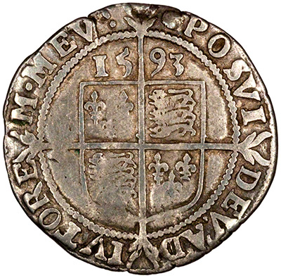 Reverse of 1593 Sixpence