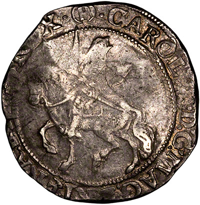 Obverse of 1643 -1644 Charles I Halfcrown - about Fine