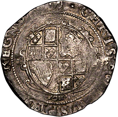 Reverse of 1643 - 1644 Charles I Halfcrown - about Fine
