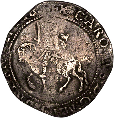 Obverse of 1645 - 1646 Charles I Halfcrown - about Fine
