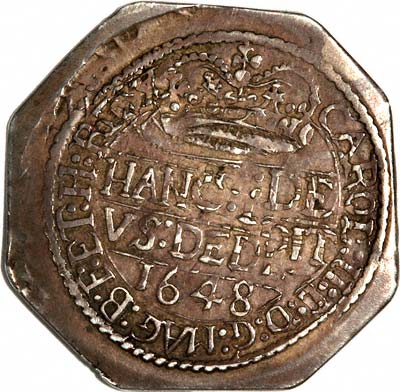 Reverse of 1648 Charles I Pontefract Shilling