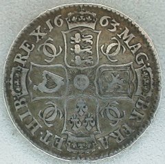 Cruciform Crowned Shields on Reverse of 1663 Halfcrown
