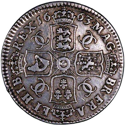Reverse of 1663 Charles II Shilling
