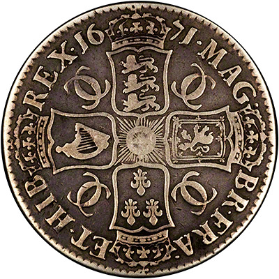 Reverse of 1671 Charles II Crown