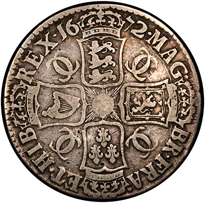 Reverse of 1672 Charles II Crown