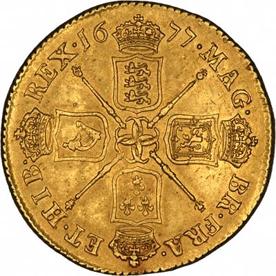 Reverse of 1677 Charles II Two Guineas