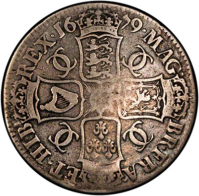 Reverse of 1679 Charles II Crown