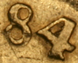 Closeup of 1684 Five Guinea Date