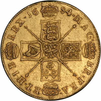 Reverse of 1684 Charles II Five Guineas
