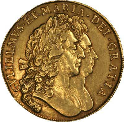Obverse of 1691 William & Mary Five Guineas
