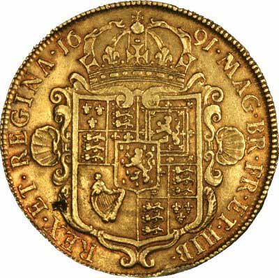 Reverse of 1691 William & Mary Five Guineas