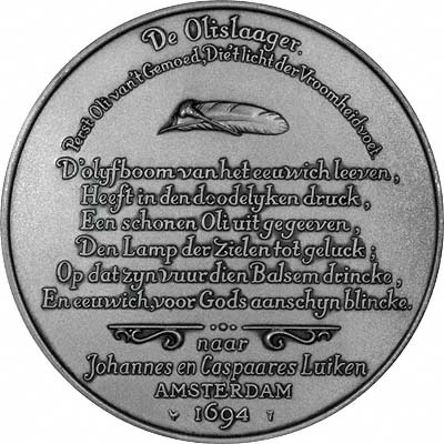 Reverse of Dutch Silver Medallion - The Oil Merchant by J. & C. Luiken