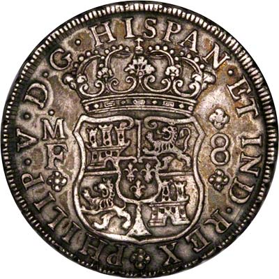 Obverse of 1740 Mexico Mint Spanish Dollar