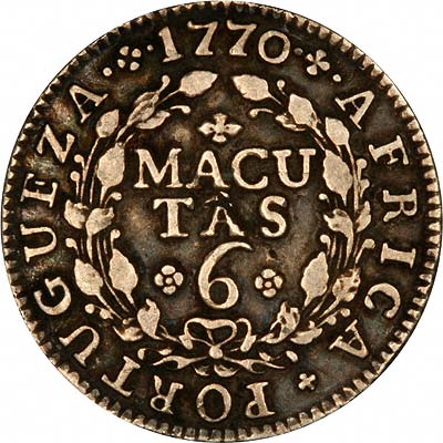 Obverse of 1770 Angola 6 Macutas