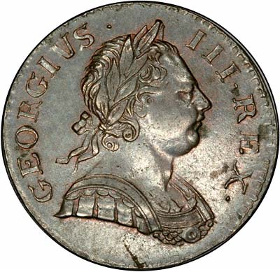 Obverse of 1774 George III Half Penny