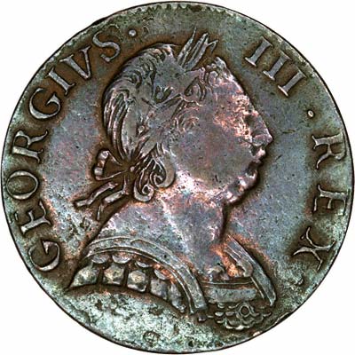 Obverse of 1774 George III Half Penny