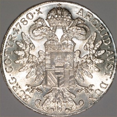 1780 Maria Theresa Restrike Silver Thaler Reverse Photograph