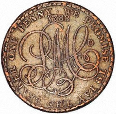 Reverse of 1788 Anglesey Token Parys Mines Penny Token