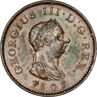 Obverse of 1806 George III Half Penny