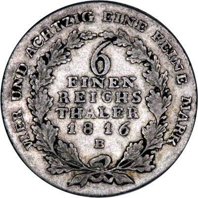 Reverse of 1816 Germany Prussia One Sixth Thaler