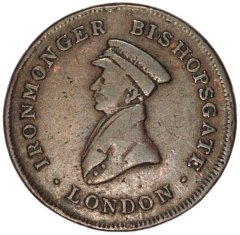 Ironmonger Bishopsgate London on Obverse of 1823 Token