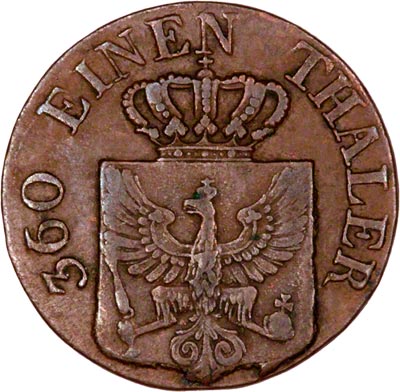 Obverse of 1825 Germany Prussia One Pfennig