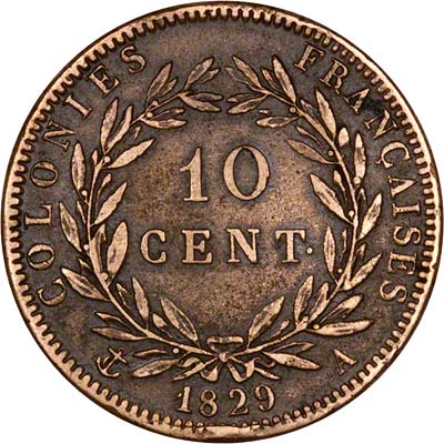 Reverse of 1829 French Colonies Charles X 10 Cents