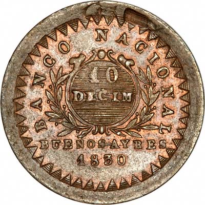 Obverse of 1830 Argentinian 10 Decimos