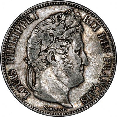 Reverse of 1834 French Silver 5 Francs