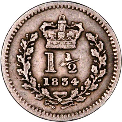 Reverse of 1834 Threehalfpence