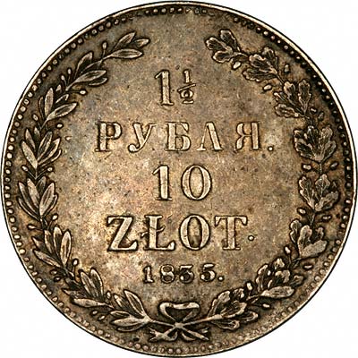 Reverse of 1835 Russian Poland 10 Zloty