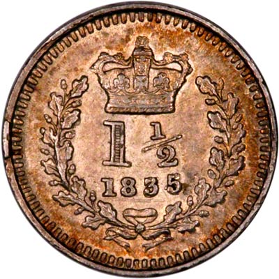 Reverse of 1835 Threehalfpence