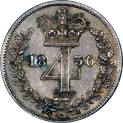 Reverse of 1836 Maundy Threepence