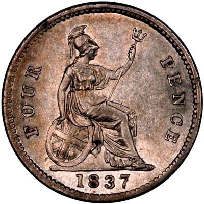 Reverse of 1837 William IV Groat