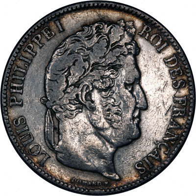 Reverse of 1839 French Silver 5 Francs