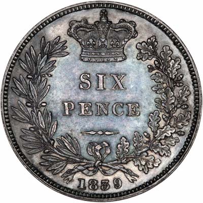 Reverse of 1839 Sixpence