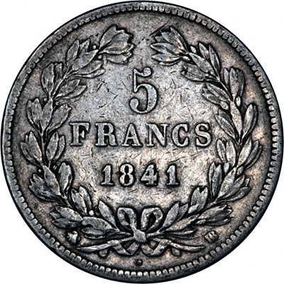 Obverse of 1841 French Silver 5 Francs