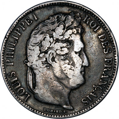 Reverse of 1842 French Silver 5 Francs