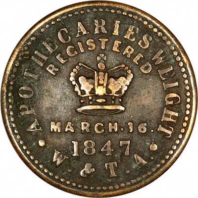 Obverse of 1847 Apothecaries Weight