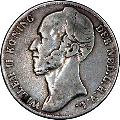 Obverse of 1847 Netherlands 1 Gulden