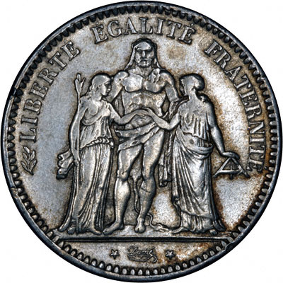 Reverse of 1848 French Silver 5 Francs