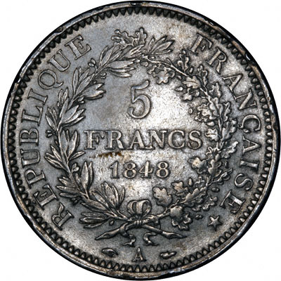 Obverse of 1848 French Silver 5 Francs