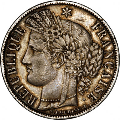 Obverse of 1851 French Silver 5 Francs