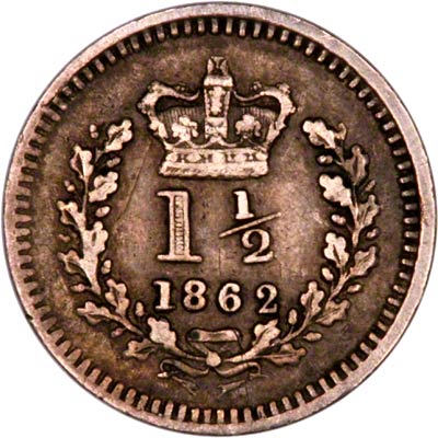 Reverse of 1862 Threehalfpence