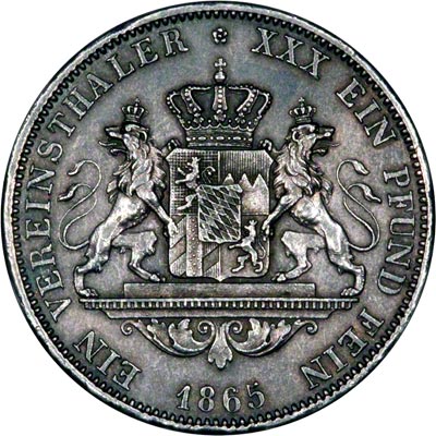 Reverse of 1865 Germany Bavaria Thaler